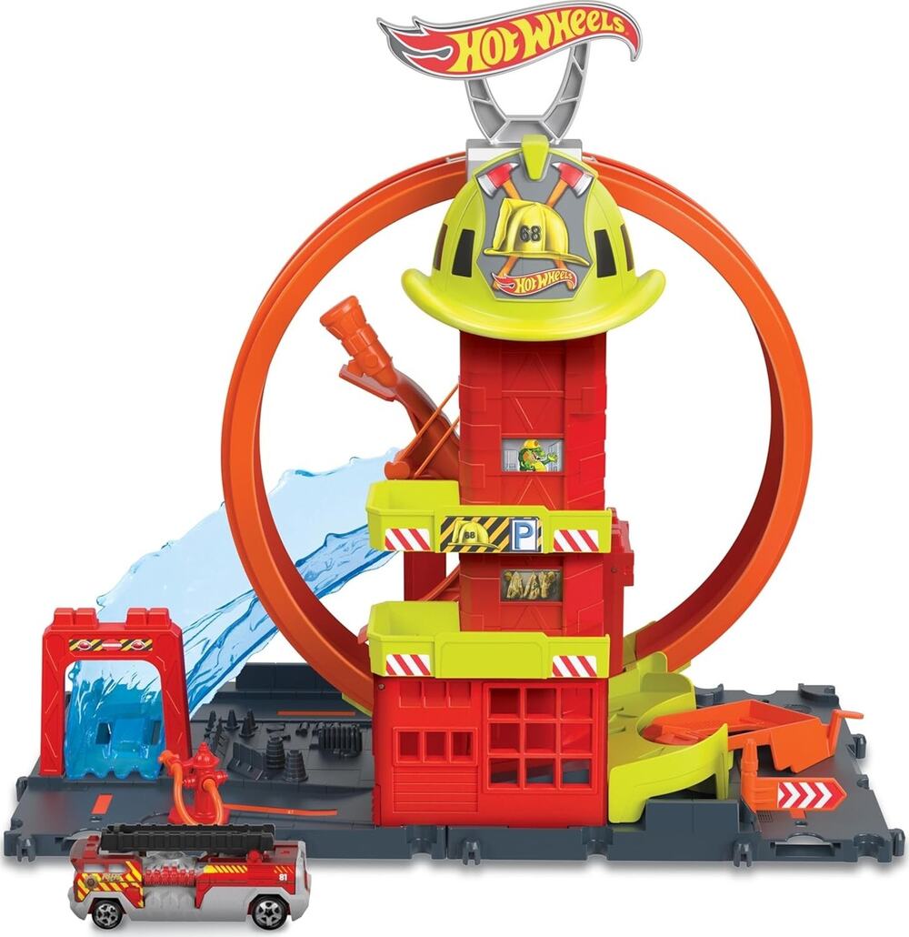 Hot Wheels City with 1 Toy Car Fire Station w/ Super Loop New in Box